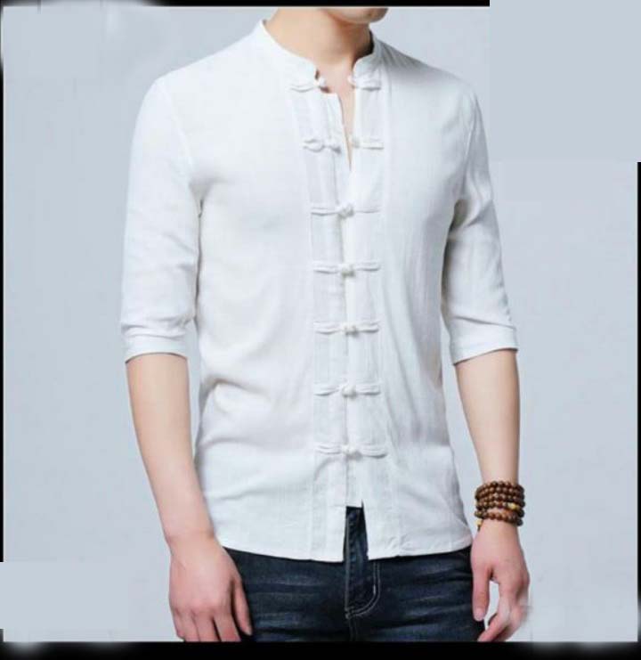 Slim Fit Cotton Katua White For Man 