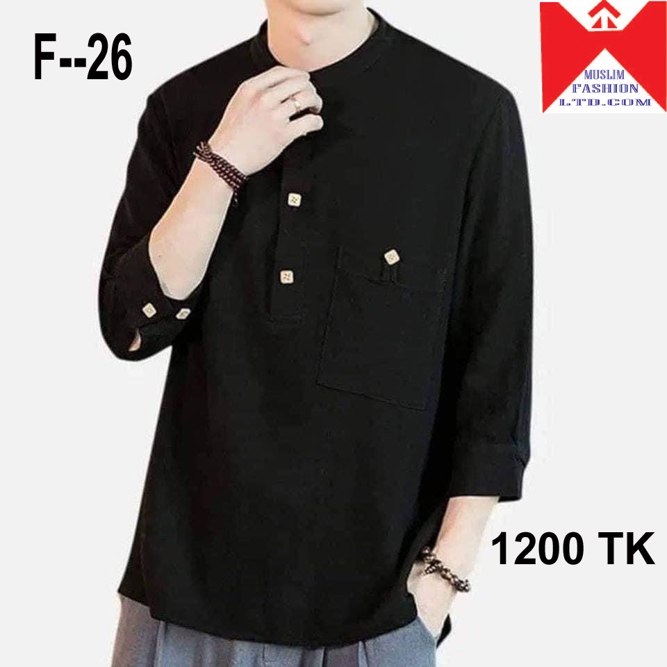 Black Three Quarter Sleeve Casual Fatwa for Men