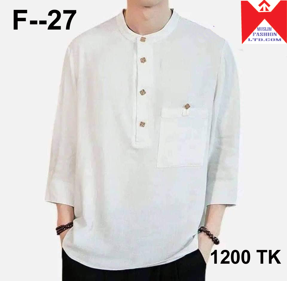 Three Quarter Cotton Katua White For Man 